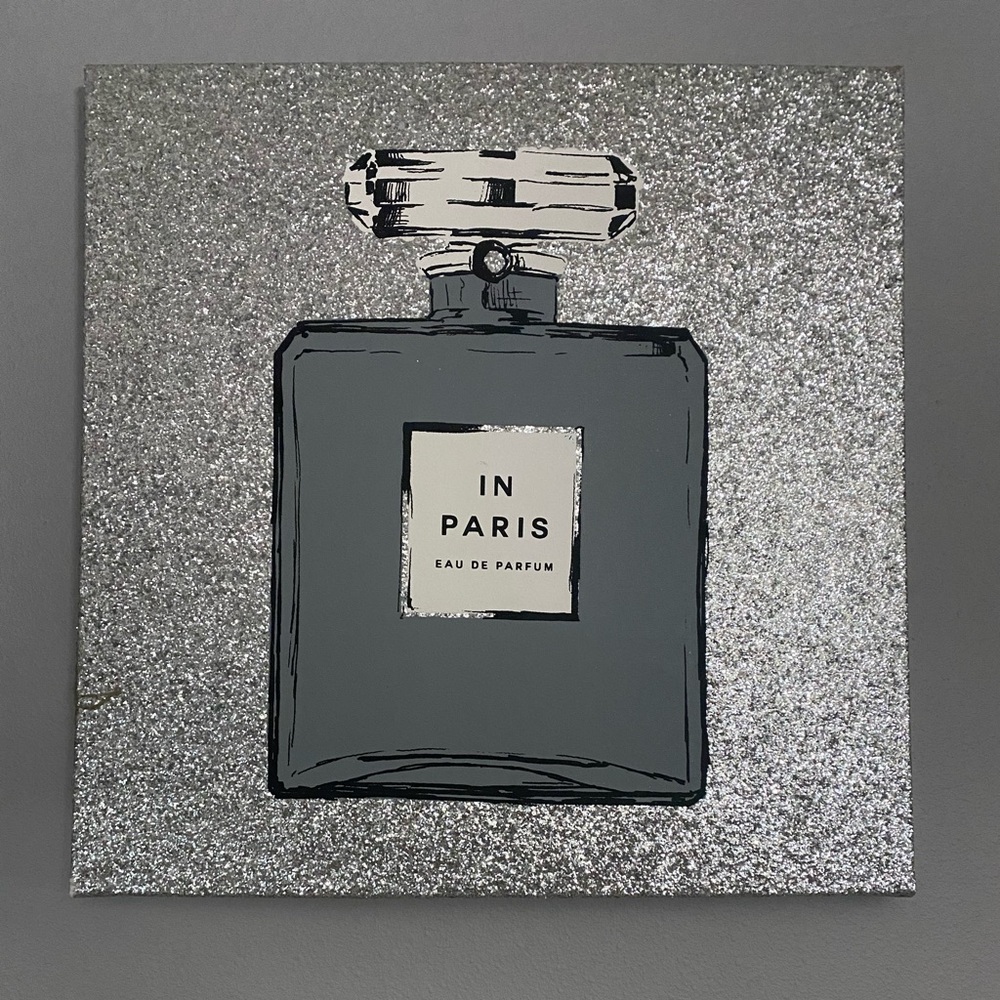Silver Glitter Perfume Canvas Art